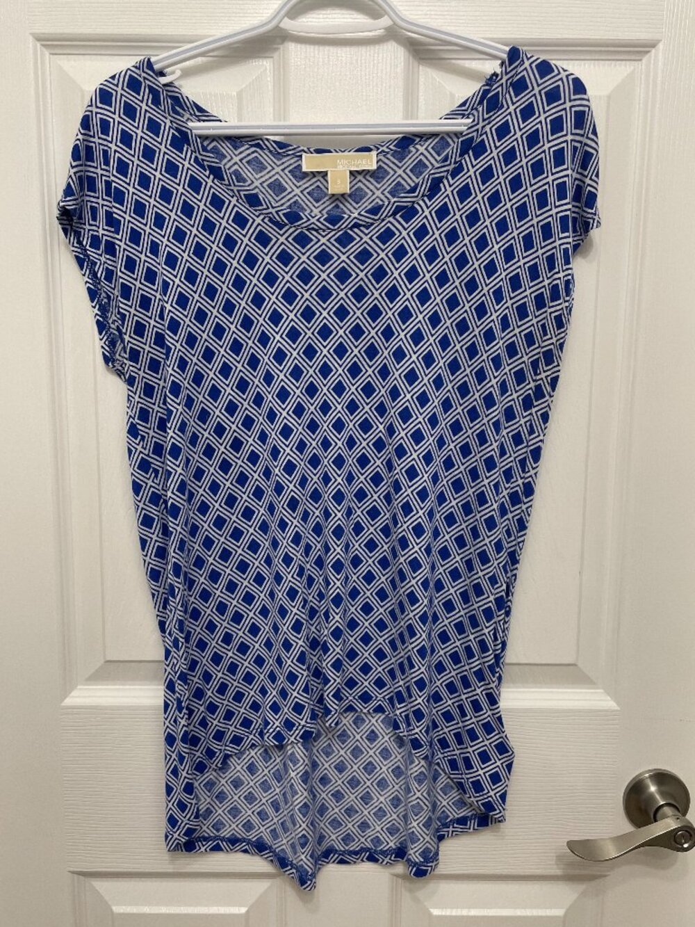 Michael Kors Blue Geometric Diamond Print Top Small